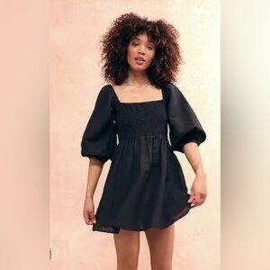 Urban Outfitters Sofia Black Babydoll Puffy Sleeve Smocked Mini Dress Medium